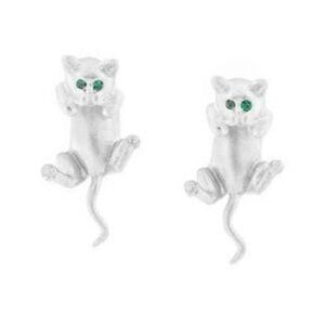 Sterling silver (with emerald eyes) hanging kitten earrings